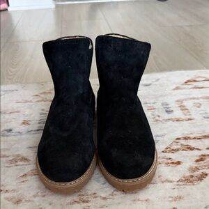 UGG Black Suede Ankle Booties with Tan Lug Sole